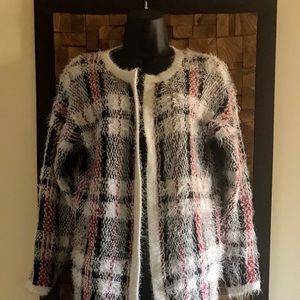 Pleione Plaid Eyelash Yarn “Fuzzy” Cardigan - S
